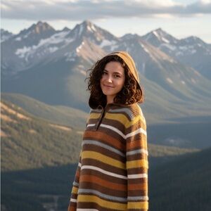 Striped Brown and Tan Hooded Sweater Dress